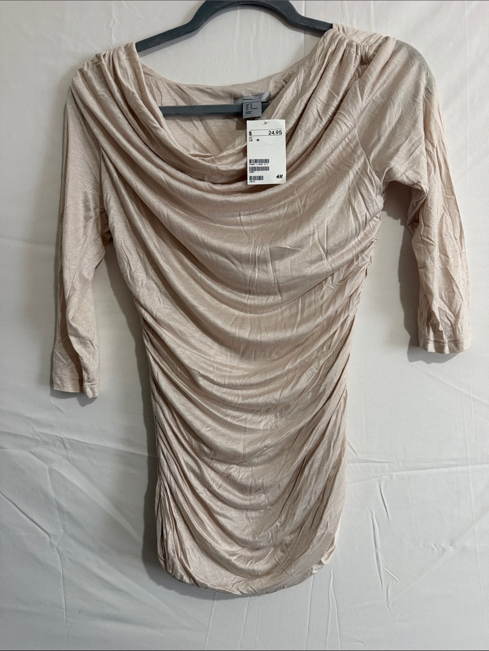 H&M Nude-Tone Draped Ruched Long Sleeve Dress